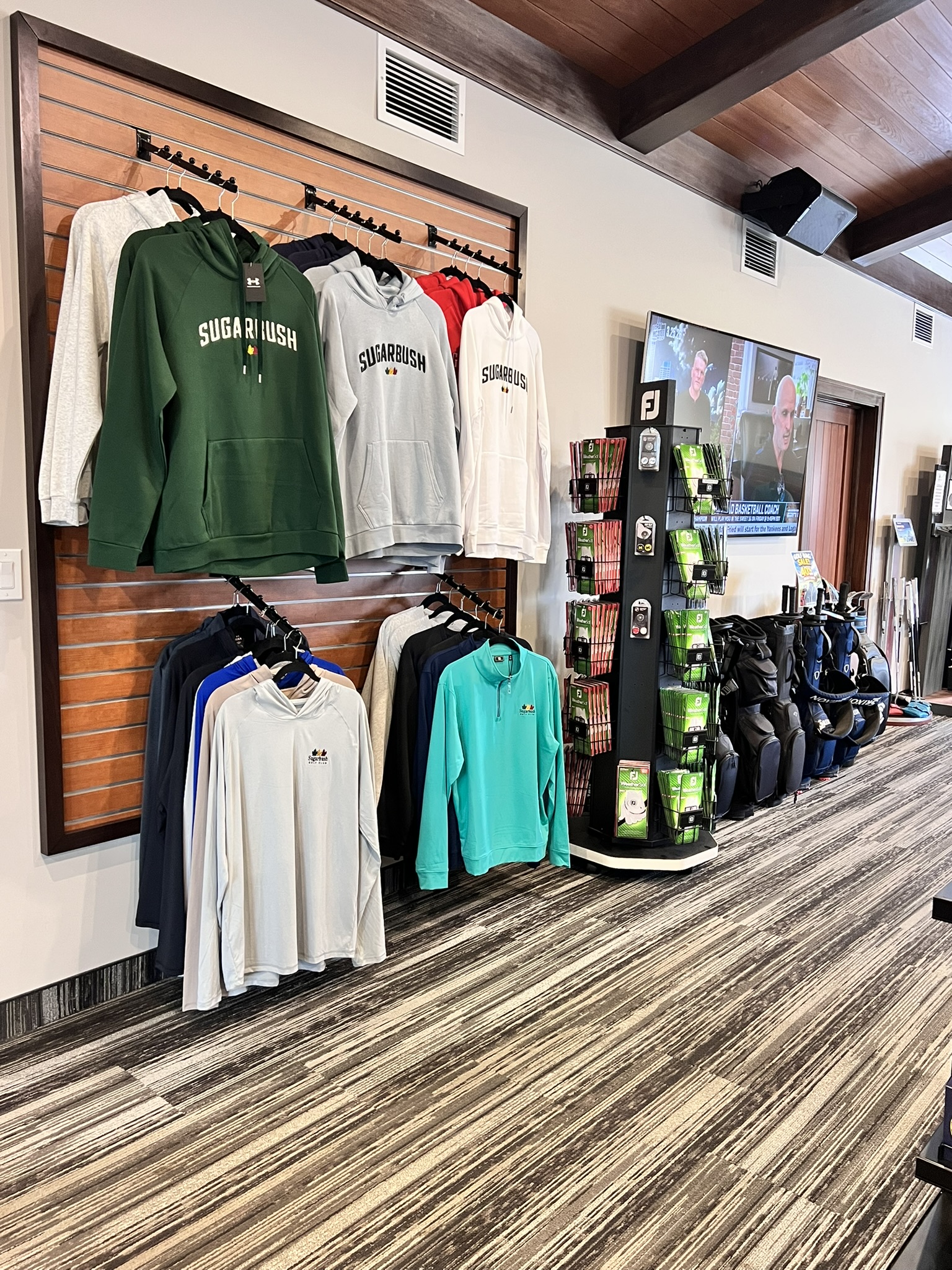 Golf clothing and hats in the Pro Shop